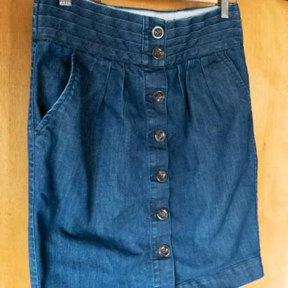 Anthro Pilcro & the Letterpress Mini Denim High Waist w. Pockets Skirt womens 6 - Picture 6 of 15